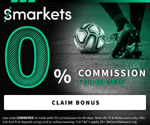 Banner showing the Smarkets sign up offer of 0% commission for 60 days.