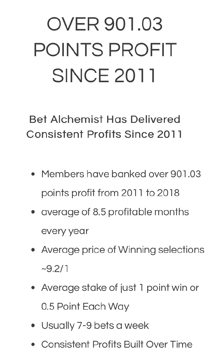 Bet Alchemist - Over 901.03 points profit since 2011