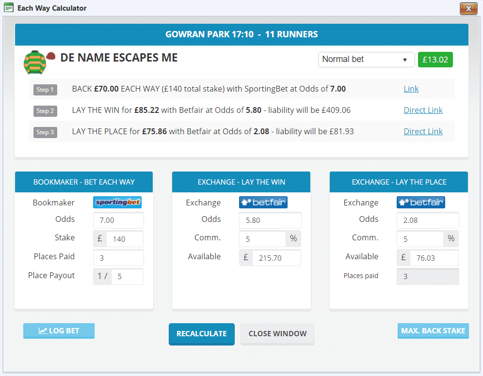 OddsMonkey Eachway Matcher Calculator